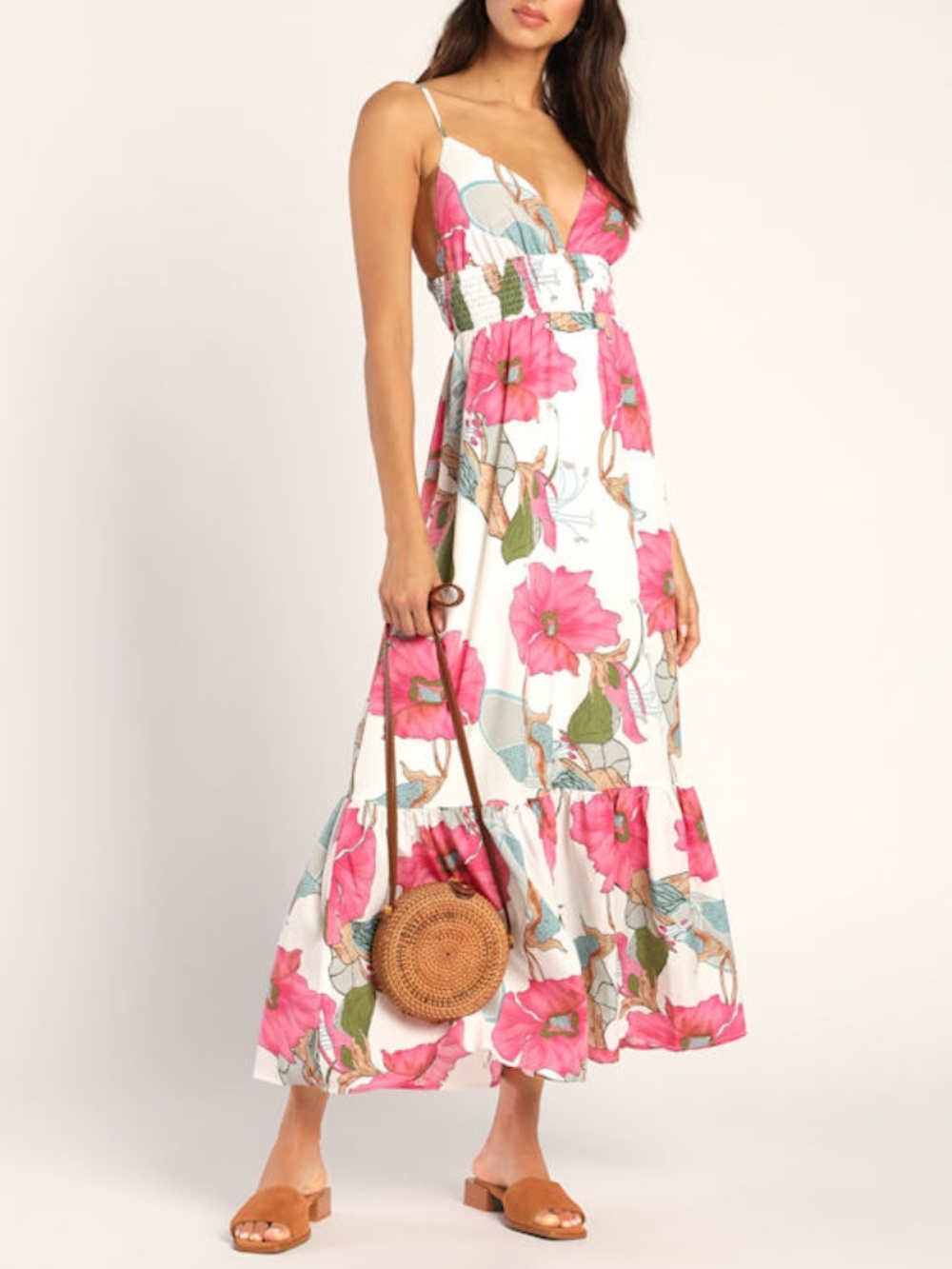Lulus Truly Tropical Ivory Multi Floral Print Sleeveless Maxi Dress White